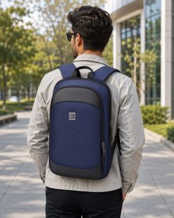 Bruno Cavalli Navy Blue Laptop Backpack Travel Business School Book Bag NWT