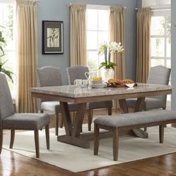 1211 6P VESPER MARBLE RECTANGULAR DINING TABLE 6PC SET.


