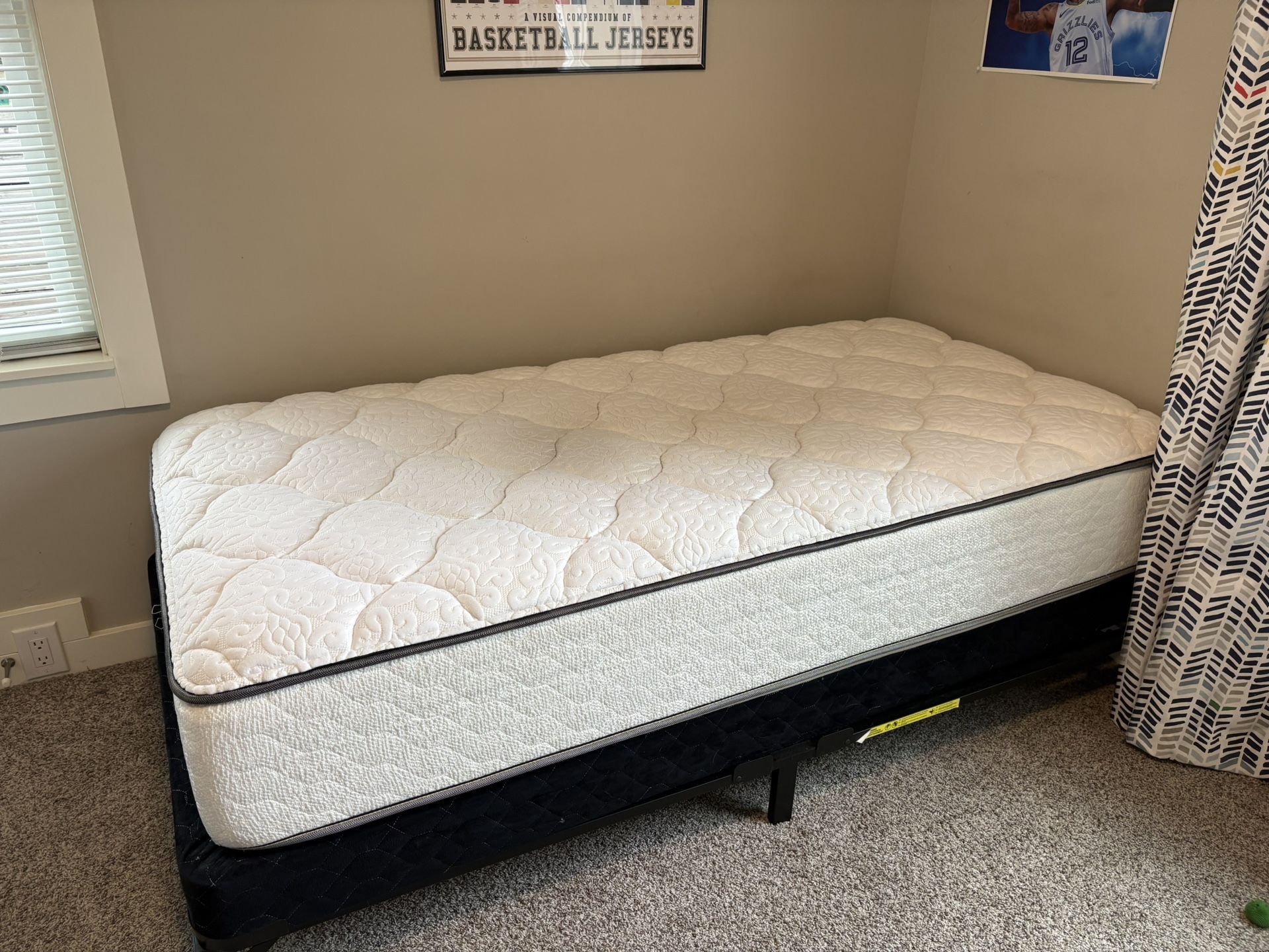 Twin bed with Low Profile Box Spring and Amazon Bed Frame.