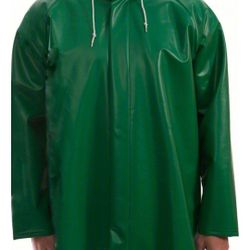 TINGLEY Flame Resistant Rain Jacket: Rain Jacket, L, Green, Snaps with Storm Flap, Attached Hood

