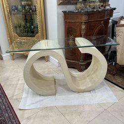Stylish Vintage Tessellated Travertine Stone S-Shape Console Table with Glass Top🌷