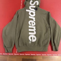 Supreme Satin Appliqué Vertical Hoodie Olive Small