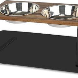 ivituvin Elevated Dog Bowls,Small Dog 15°Tilted Raised Food Feeding Dishes, Walnut Wood Water Stand Feeder Set for Cats and Puppy, Dog Bowl Stand with