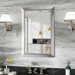 22x30 Inch Brushed Nickel Bathroom Mirror for Wall, Thick Metal Framed Rectangle Mirrors for Over Si