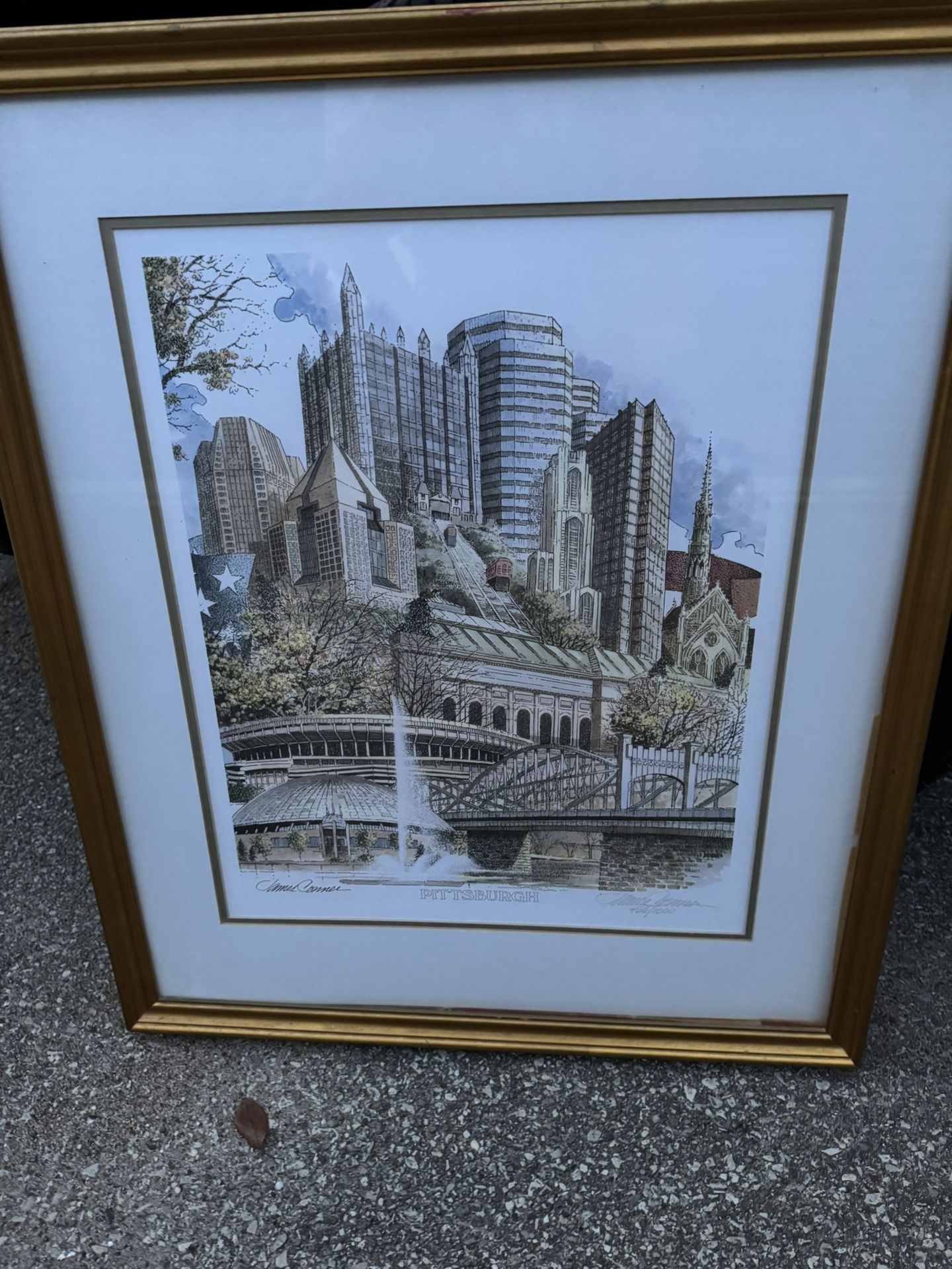 Pittsburgh Large Print By James Conner Gallery . Signed by 466/1000. The pen, ink, and watercolor of Pittsburgh portrays the city’s resplendent land