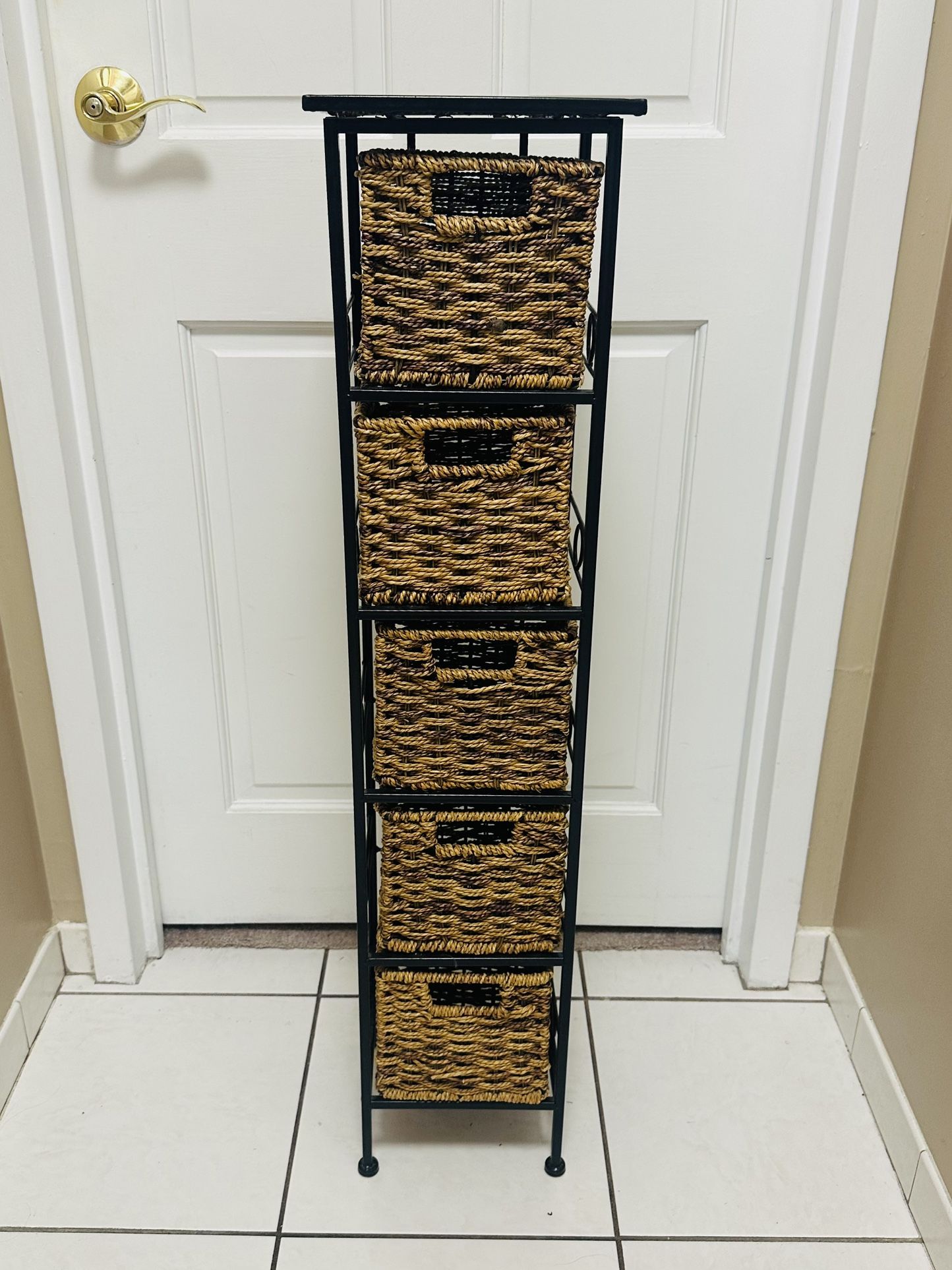 Rattan Organization Storage with 5 Drawers/Baskets