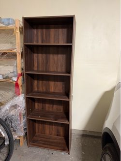 5-Shelf Narrow Bookcase – Walnut Brown