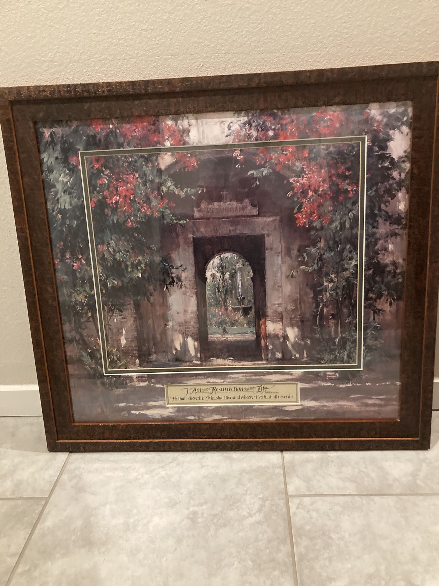 Framed Wall art print titled "Flowered Doorway" by artist Cyrus Afsary, 40”x36”.