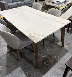 Marble Top Dining Table with 4 Gray Chairs