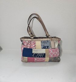 COACH Patchwork Signature Tote Bag Handbag Multicolor Canvas Leather F17098 Read Description
