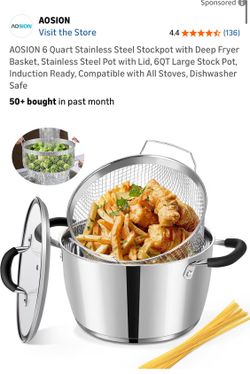 AOSION new six QT stainless steel stock pot W deep fryer basket