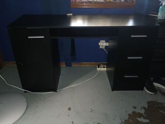 Black Office Desk with Drawers and Cabinet