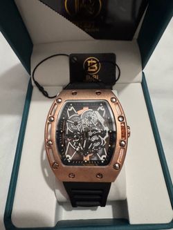 ⌚ BIBI Luxury Skeleton Watch – Rose Gold & Black Edition ⌚