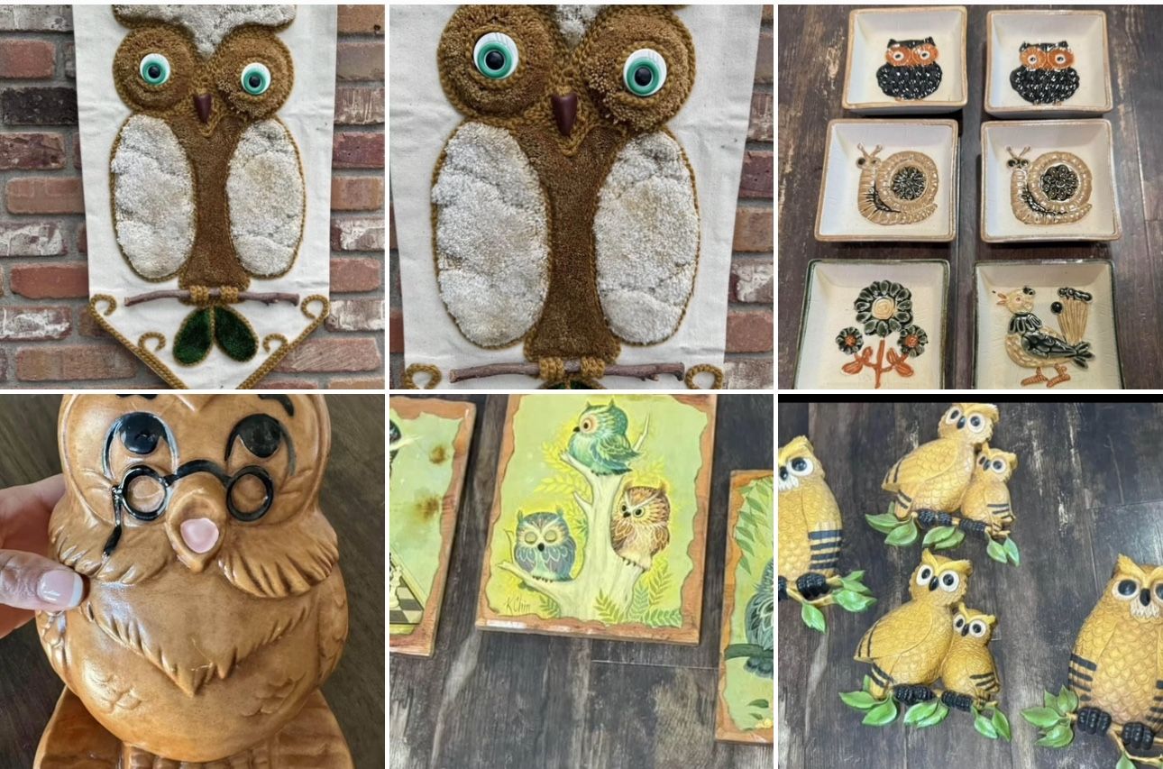 Bundle Of Vintage Owl Decor