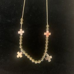 Gold Cross Necklace With Amber Color Beads