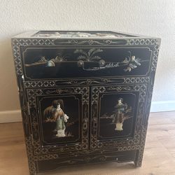 Vintage Oriental Black Lacquer Cabinet  