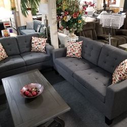 Brand New Gray Linen Sofa + Loveseat 2PCs Set
