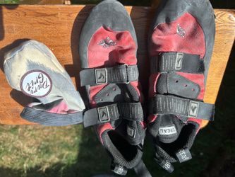 Climbing shoes and chalk bag