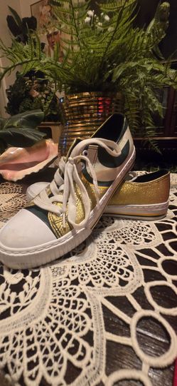 Gold and White Low-Top Sneakers