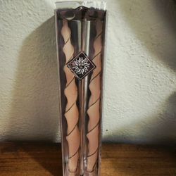 Pair of Vintage 1994  Illuminating Candle Company Tapers Peach Black Never Used (Box has wear)