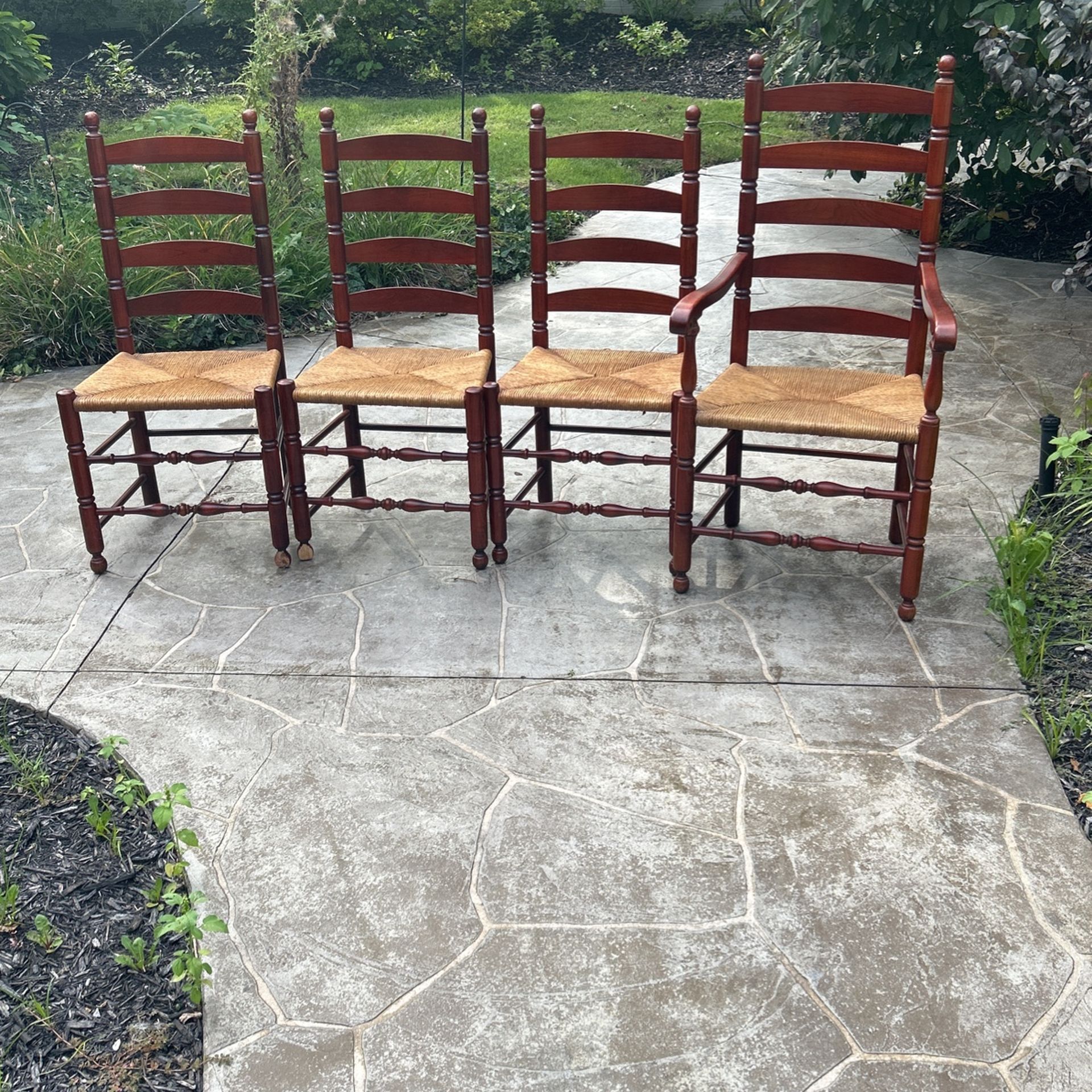 Vintage French Country Ladderback Rush Chairs Cherry Wood