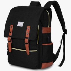 Vintage Laptop Backpack for Women Men,Travel Backpacks with USB Charging Port Fashion Backpack Fits 15.6Inch Notebook, Black