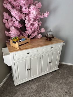 White Kitchen Island Cart with Wood Top