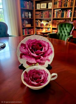 Stechcol Gracie Bone China Red Rose Gold Dots Teacup and Saucer.