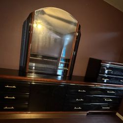 Vintage 7-Piece Black Lacquer Bedroom Set