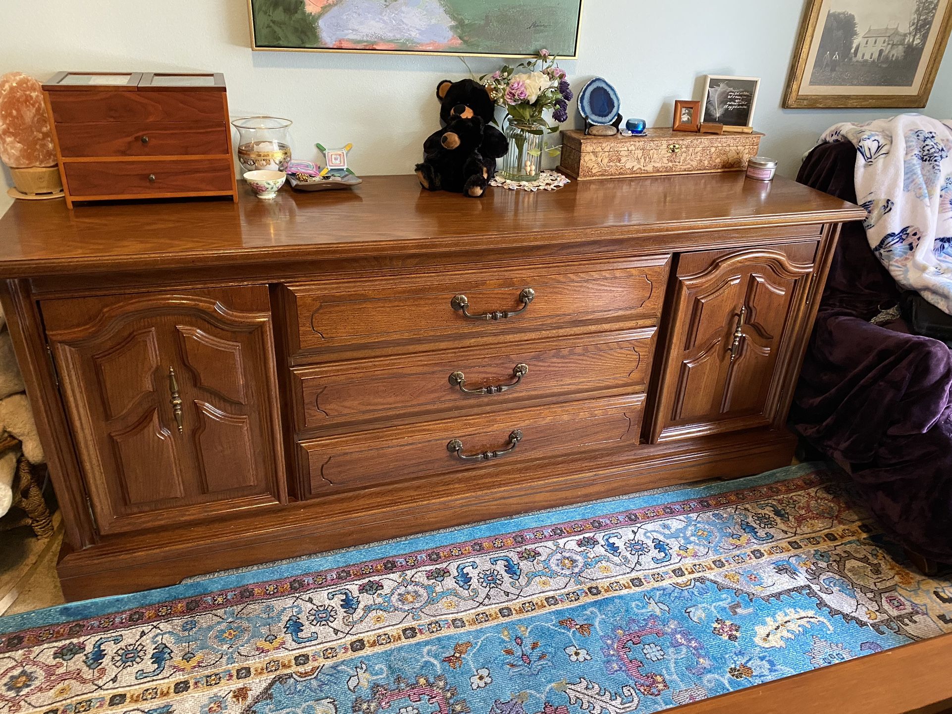 Pecan Wood Dresser/Night Stand and Mirrors