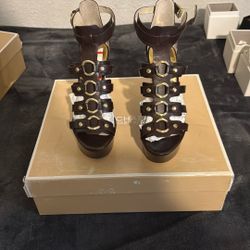 Beautiful Brown Authentic Michael Kors Heeled Boots Made With Wood