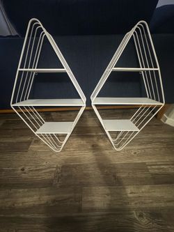 Set of Two White Metal Wall Shelves