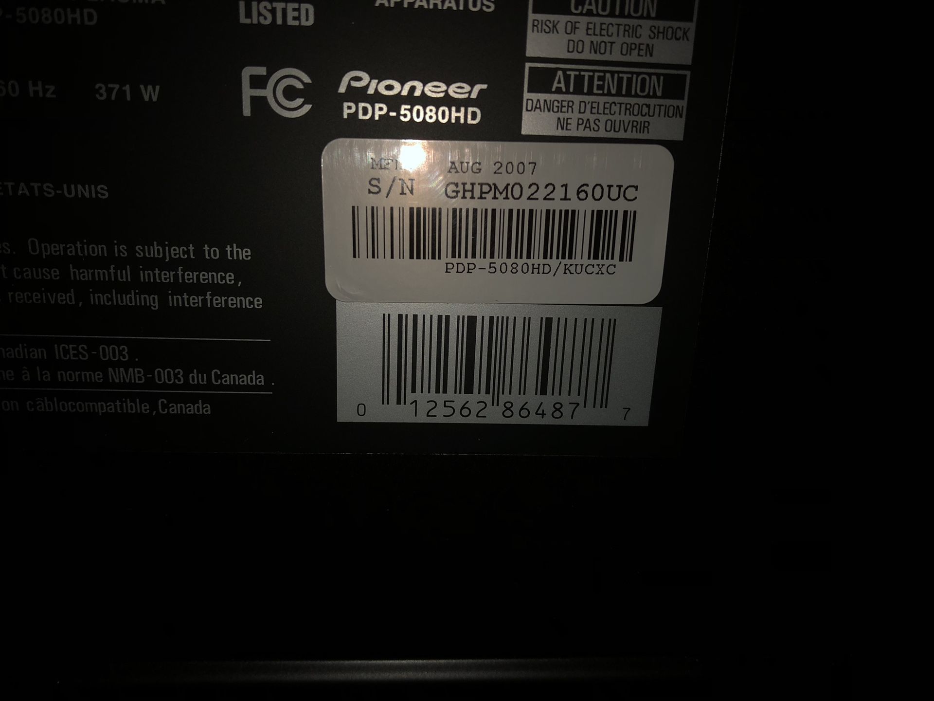 Pioneer 55 inch Flat Screen Plasma TV