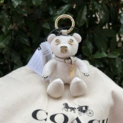 Coach White  Signature Bear Charm With Gold Hardware 