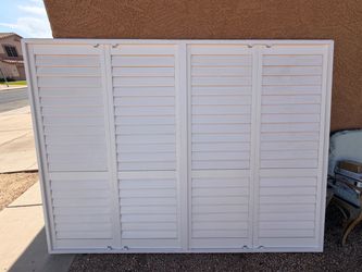 White Wood Plantation Shutters with Frame Size (LxWxH): 93.875” x 69” x 1.25”