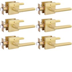 Gold Door Handles Interior, Zinc Alloy Brushed Gold Privacy Door Handles, Heavy Duty Brass Interior Lever Doorhandles for Bedroom Bathroom Modern (6 P