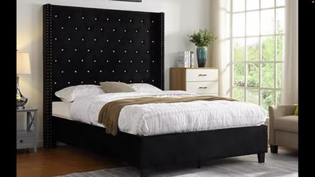 Stunning 6 foot tall black Queen bed on Sale!