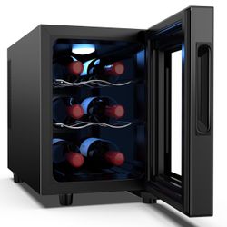 Brand New In The Box- 6 Bottle Wine Cooler, Freestanding Small Wine Fridge with 46-66℉ Digital Temperature Control Thermoelectric Wine Cooler, Counter
