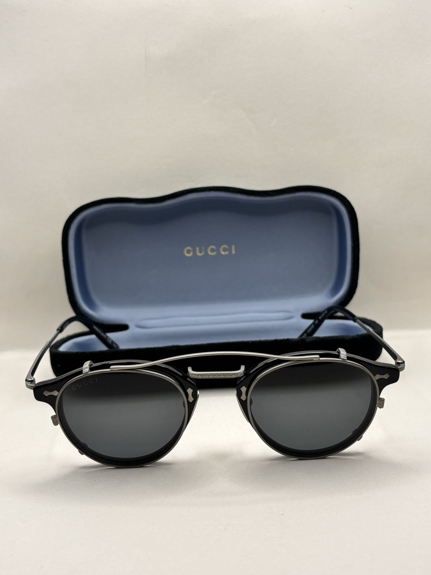 GUCCI AUTHENTIC 0229 Black Ruthenium Clip On Titanium Sunglasses GG0229S 002