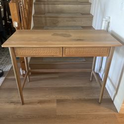 Wooden Desk Table With Woven Drawers