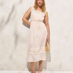 J Crew NWT Crochet Trim Dress Size Small in Antique White (Beige) Organic Cotton