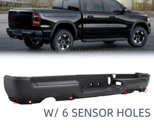 STEEL REAR BUMPER ASSEMBLY 2019-2026 DODGE RAM 1500 BLACK Dual exhaust W/ SENSOR HOLES