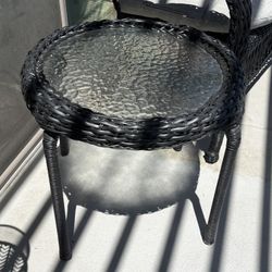 Black Outdoor Glass Wicker Table 