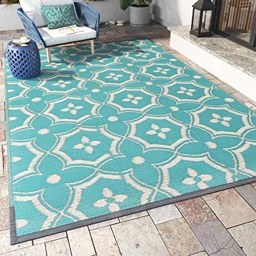  Reversible Boho Outdoor Rugs 6' x 4‘ Easy Cleaning Waterproof Outdoor Patio Rug Non-Slip Durable Large Area Rug for Patio RV Camping Deck Garden Picn