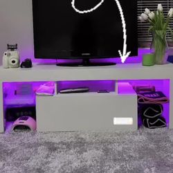 Like-New White TV stand with LED lights