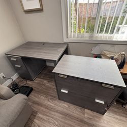 Grey Desk And File Cabinet