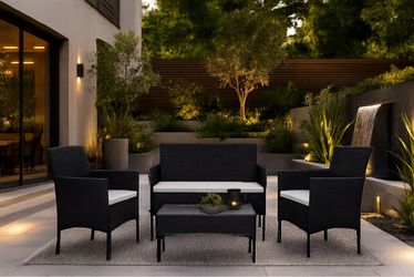 New 4 Pieces Patio Rattan Chair Wicker, Outdoor Indoor Use Backyard Porch Garden Poolside Balcony Furniture Sets  New in box BY4L-H3-VN * MODULAR FURN