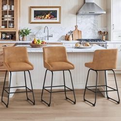 Swivel Bar Stools Set of 3, 26 Inch Upholstered Barstools with Backs, Modern Faux Leather Counter He