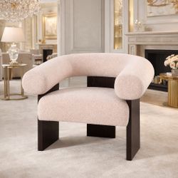 The Curved Wishbone Frame Accent Chair Teddy Velvet - Beige [NEW] **Assembly Req** 