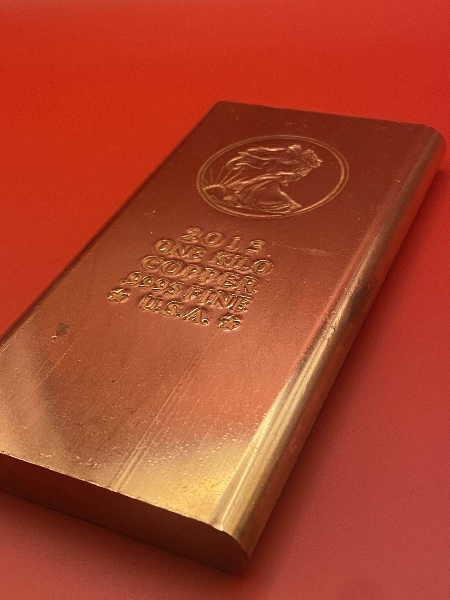 1 KILO (2.2 lbs.) .999 Fine Copper Bullion Ingot ~ 2013 Walking Liberty emblem